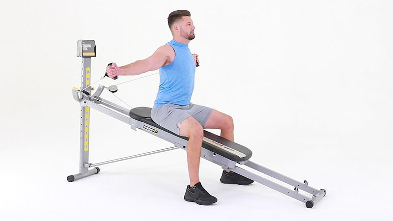 Total Gym chest stretch demonstration